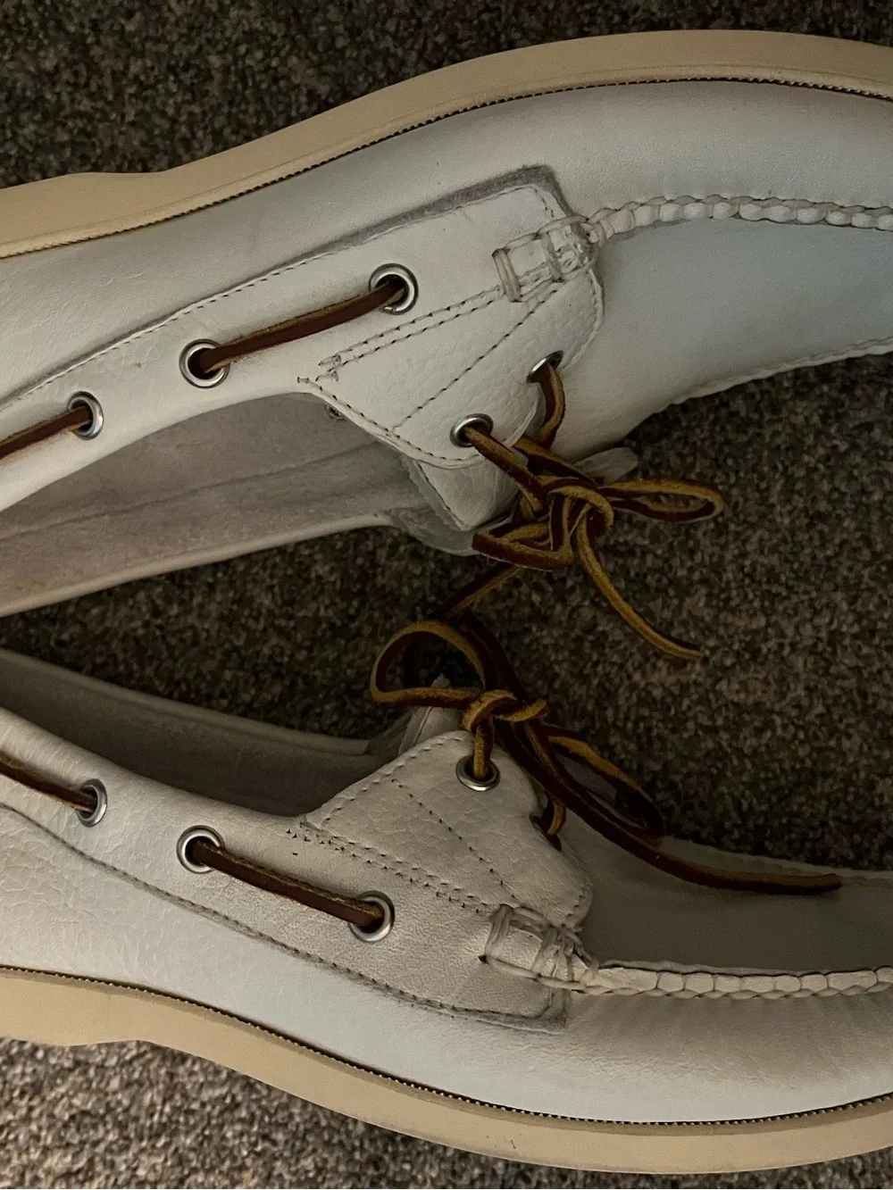 Ralph Lauren White Leather Boat Shoes with Brown Laces